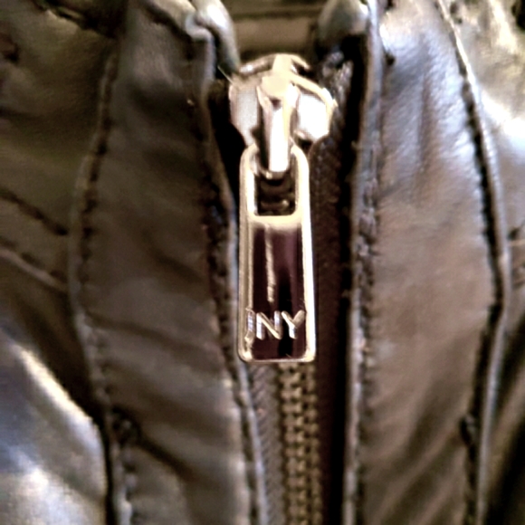 Jones New York Leather Dress Jacket Stretch Material Inside Arm Lined Woman Med - Picture 6 of 15